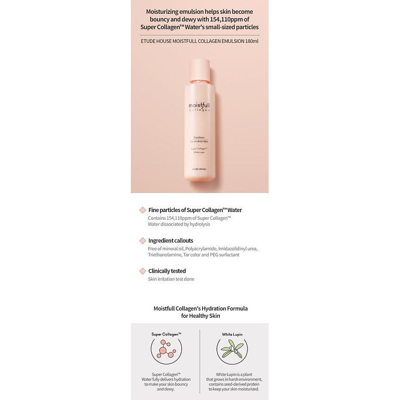 Moistfull Collagen Emulsion (Etude House) - 180ml Loción hidratante anti envejecimiento 1