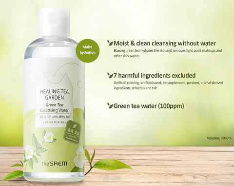 Healing Tea Garden Green Tea Cleansing Water (The Saem) -300ml Agua de limpieza té verde
