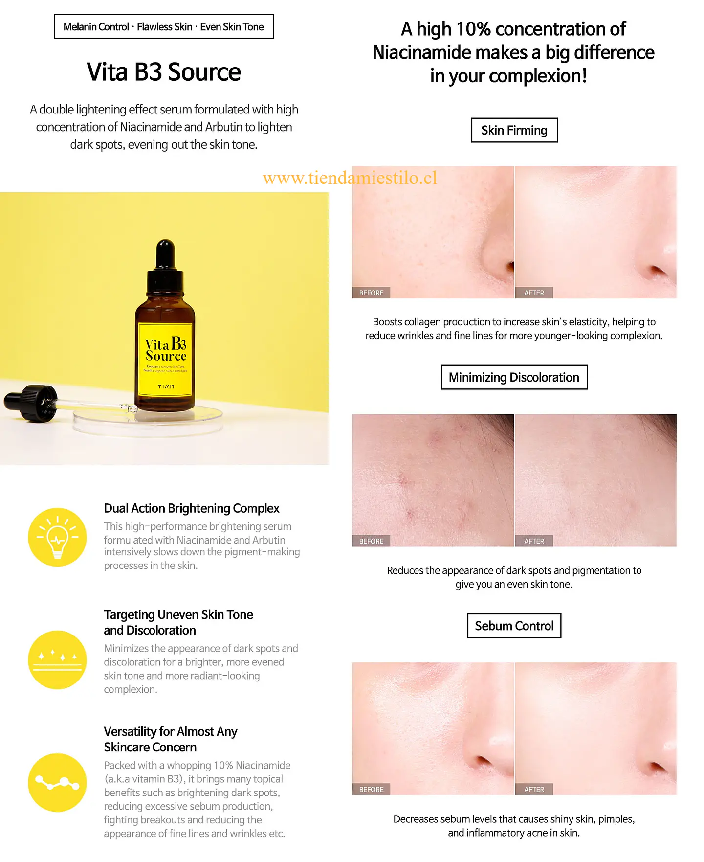 Vita B3 Source (TIAM) - 40ml Serum aclarante 10% Niacinamida + 2% arbutina Anti manchas 2