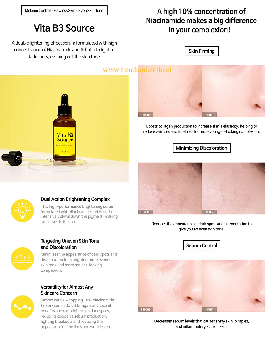 Vita B3 Source (TIAM) - 40ml Serum aclarante 10% Niacinamida + 2% arbutina Anti manchas 2
