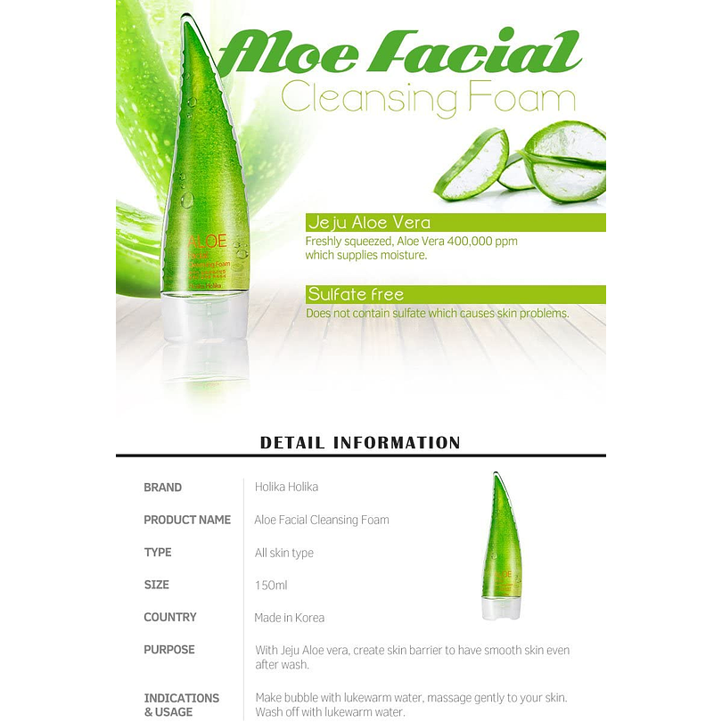 Aloe Facial Cleansing Foam (Holika Holika)  150 ml Espuma Limpiadora Regeneradora 5