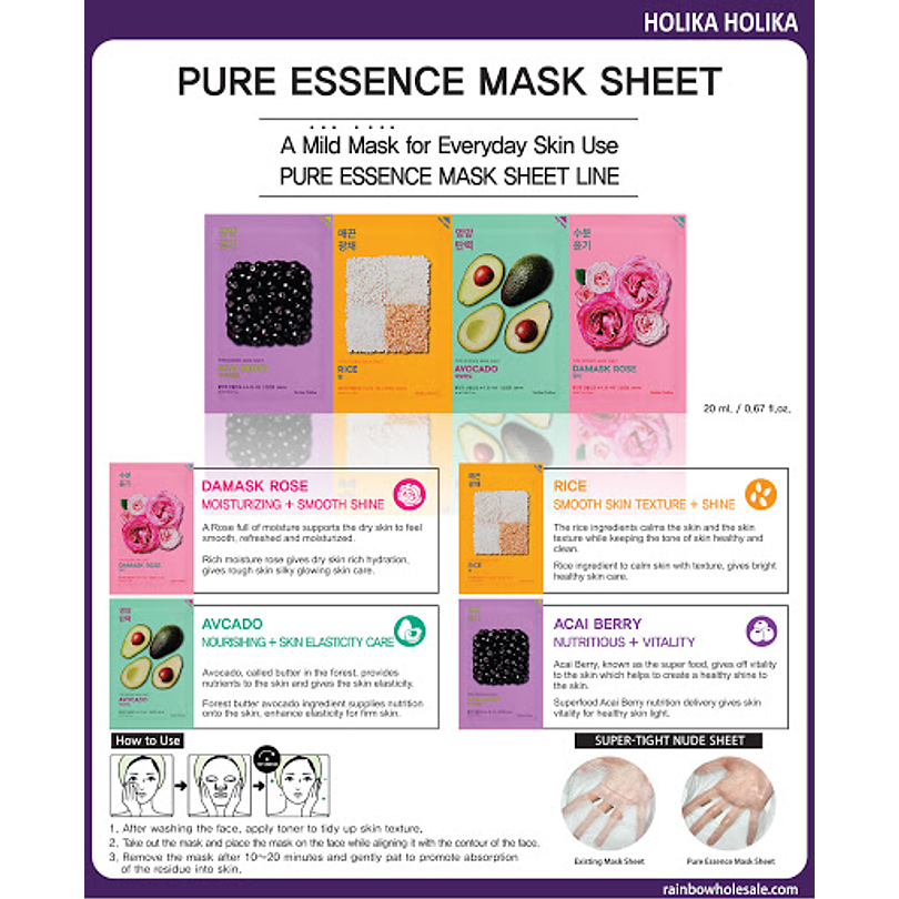 Pure Essence Mask (Holika Holika) Mascarillas Ultra Hidratantes  distintos tipos 3