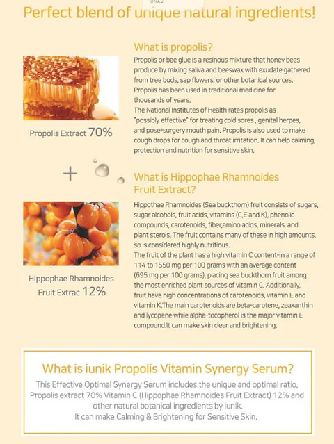 Propolis Vitamin Synergy Serum (IUNIK) -50ml Serum 70% propóleo + 12% vitamina C + 2% niacinamida