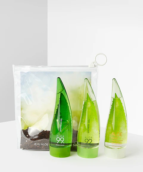  Aloe Jeju Body Care Set (Holika Holika) Gel 55ml + Espuma limpiadora 55ml+ Gel de ducha 55ml