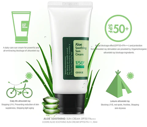 Aloe Soothing Sun Cream SPF50+/PA+++ (COSRX) - 50ml Protector solar aloe vera pieles sensibles