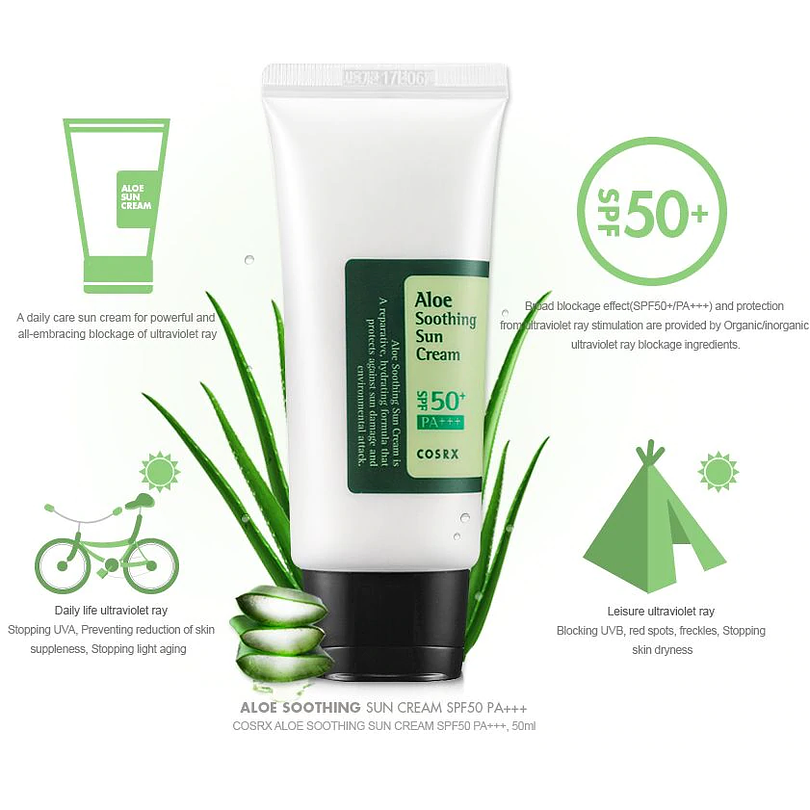 Aloe Soothing Sun Cream SPF50+/PA+++ (COSRX) - 50ml Protector solar aloe vera pieles sensibles 1