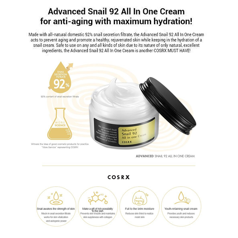 Advanced Snail 92 All in one Cream (COSRX) 100ml Crema 92% baba de caracol 2