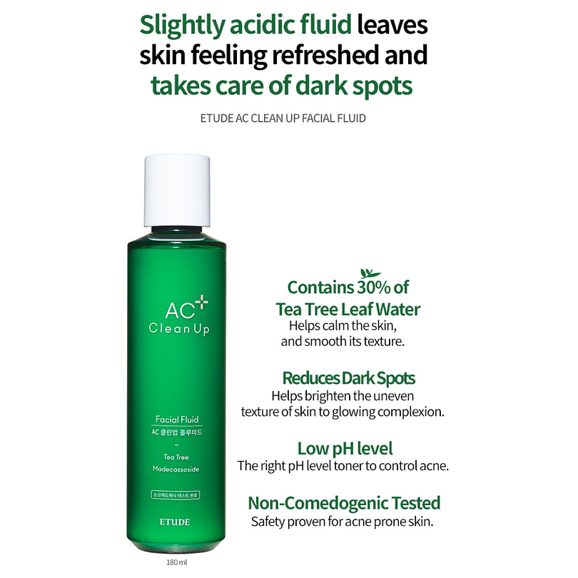 Ac Clean Up Facial Fluid (Etude House) - 180 ml Loción anti acné  1