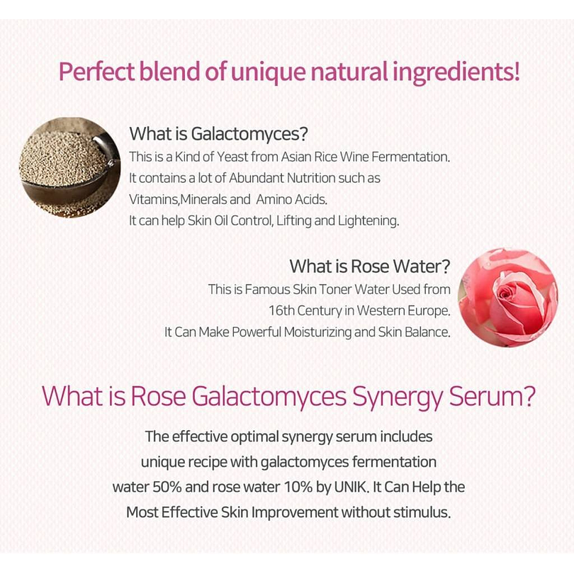 Rose Galactomyces Synergy Serum (IUNIK) - 50ml Serum 50% Galactomyces +10% Agua Rosas 5