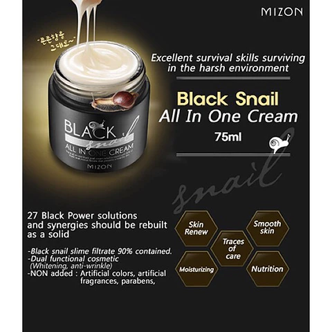 Black Snail All in One Cream (Mizon) 75ml Crema 90% baba de caracol africano 