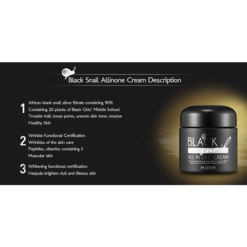 Black Snail All in One Cream (Mizon) 75ml Crema 90% baba de caracol africano  2