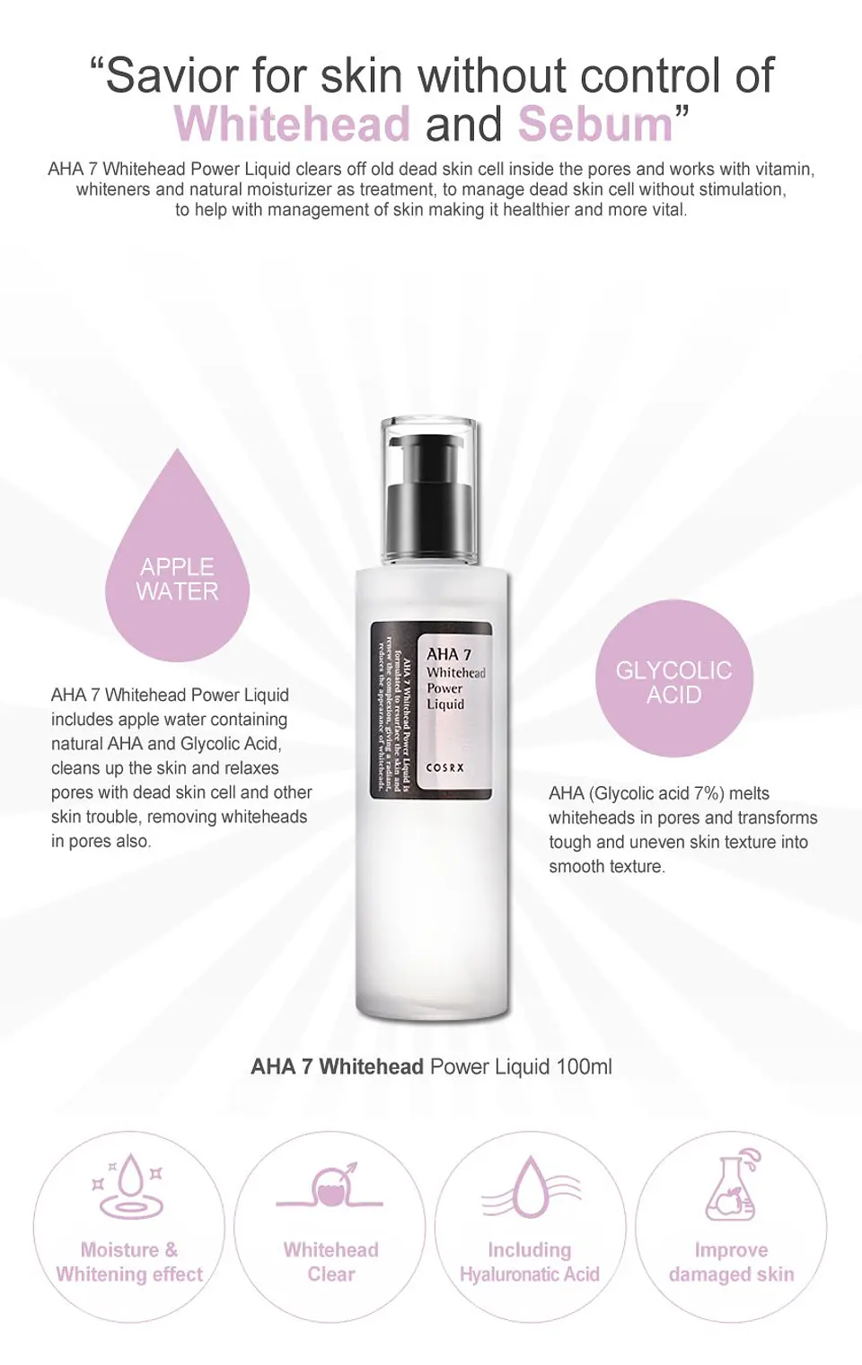 AHA 7 Whitehead Power Liquid (COSRX) - 100ml Esencia Exfoliante anti imperfecciones 10