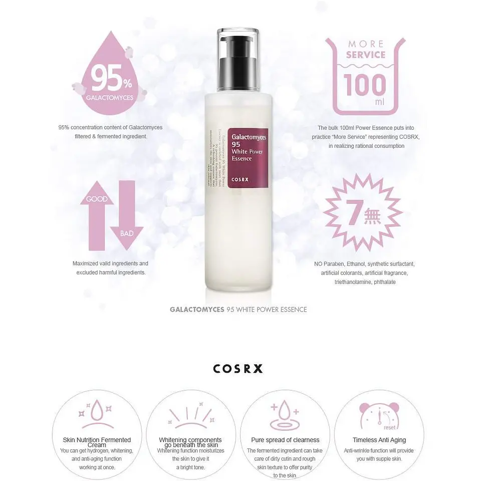 Galactomyces 95 Tone Balancing Essence (COSRX) - 100ml Esencia aclarante antiedad 95% galacomyces + 2% niacinamida 2