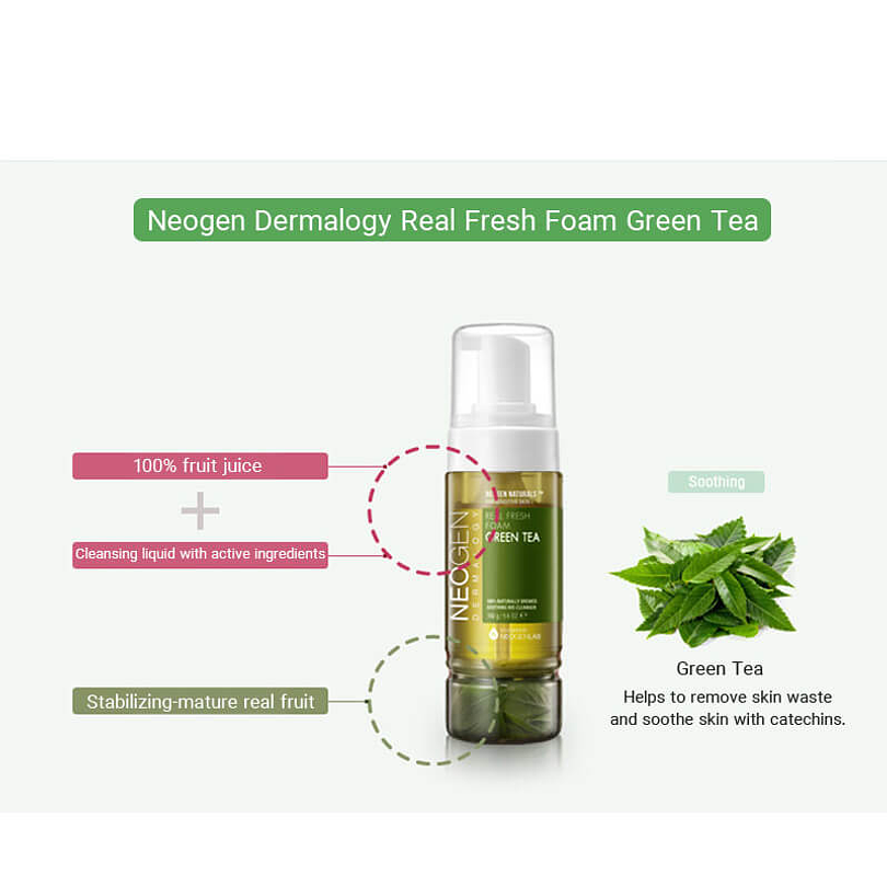 Real Fresh Foam Cleanser Green Tea (NEOGEN) - 160ml Espuma limpiadora pieles mixtas y grasas, sensibles 1