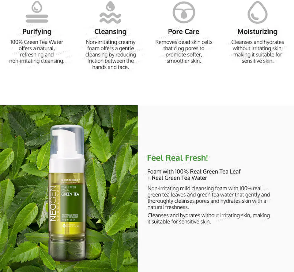 Real Fresh Foam Cleanser Green Tea (NEOGEN) - 160ml Espuma limpiadora pieles mixtas y grasas, sensibles 6
