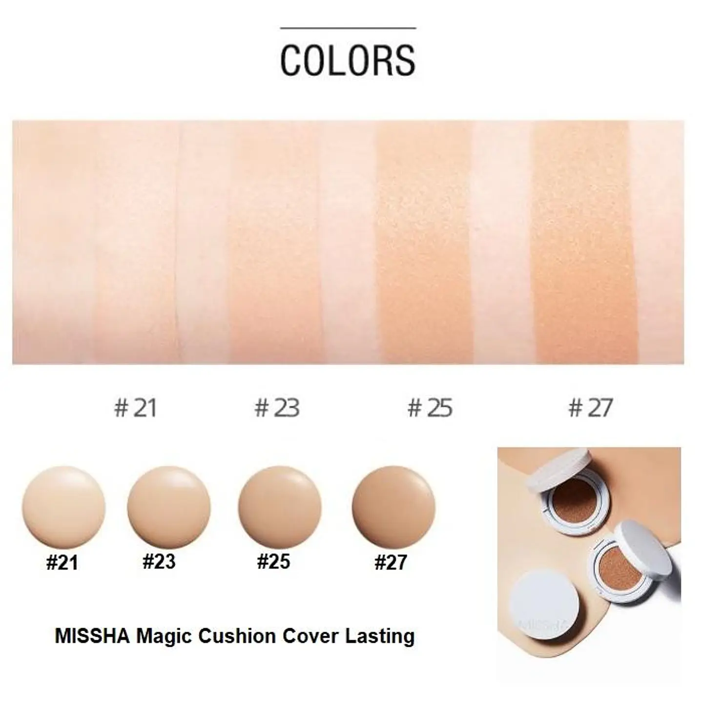 Magic Cushion Cover Lasting SPF50+/PA+++ (Missha) -  15 grs Tonos 21 y 23 7