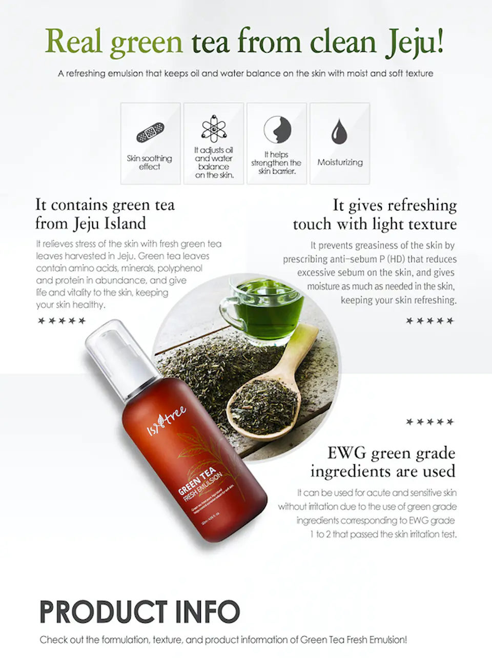 Green Tea Fresh Toner (Isntree) -200ml Tónico 80% té verde pieles mixtas y grasas  5