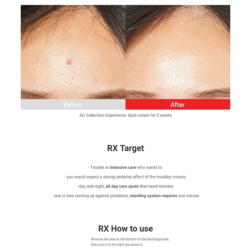 AC Fighting Spot Rx Cream (TIAM) -30ml Crema focalizada para tratamiento de espinillas y acné 8