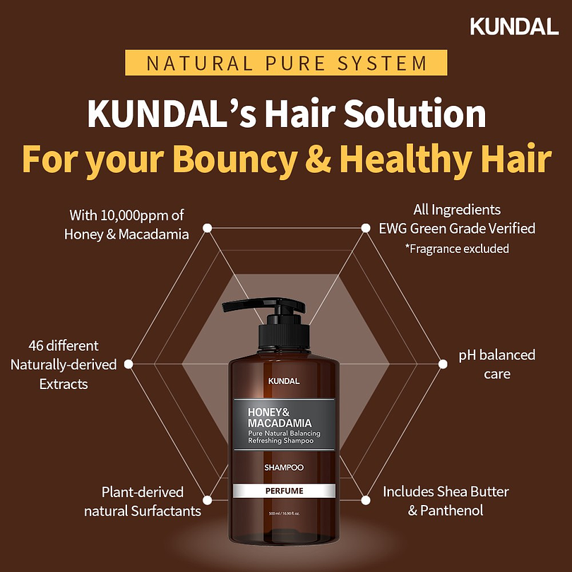  Honey & Macadamia Shampoo (Kundal) - 500ml  97,4% de extractos naturales 4
