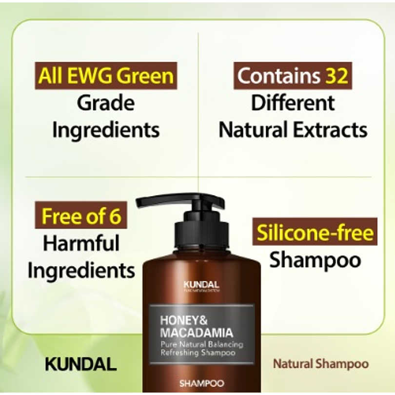  Honey & Macadamia Shampoo (Kundal) - 500ml  97,4% de extractos naturales 1