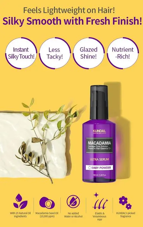 Macadamia Ultra Hair Serum (Kundal) -100ml Suero para el cabello hidratante, nutritivo y fortalecedor