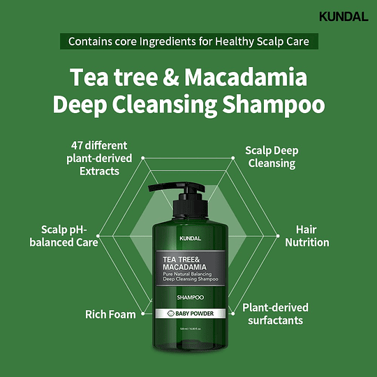 Tea Tree & Macadamia Deep Cleansing Shampoo (Kundal) 500ml