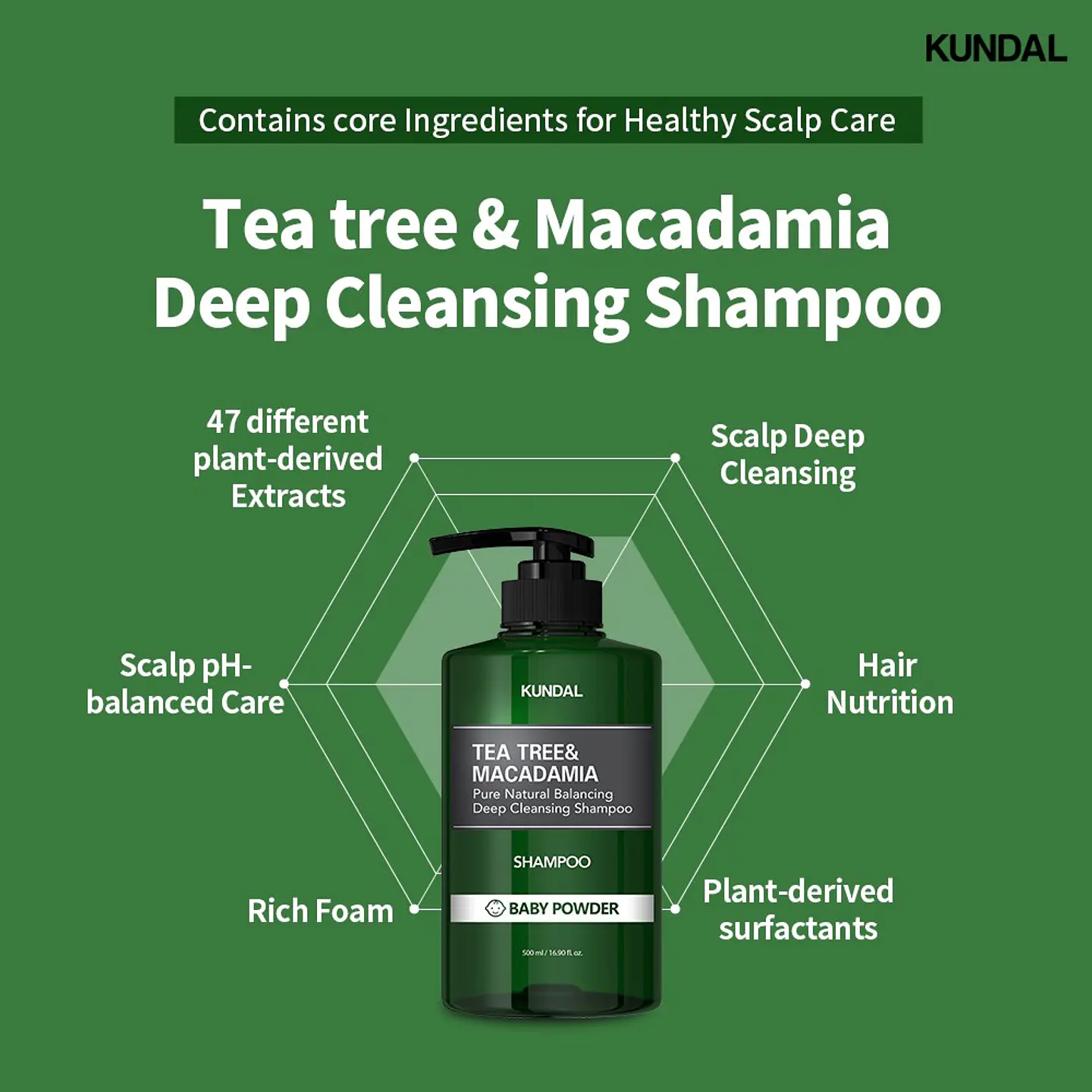  Tea Tree & Macadamia Deep Cleansing Shampoo (Kundal) 500ml Shampoo limpieza profunda pelo graso 4