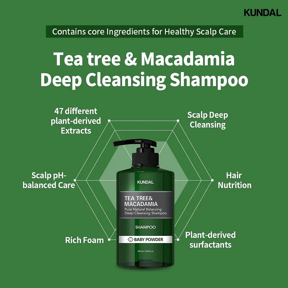  Tea Tree & Macadamia Deep Cleansing Shampoo (Kundal) 500ml Shampoo limpieza profunda pelo graso 4