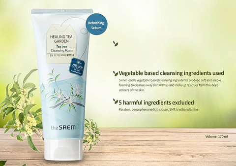 Healing Tea Garden Tea Tree Cleansing Foam (The Saem) - 150ml Espuma limpiadora pieles mixtas, grasas, acné