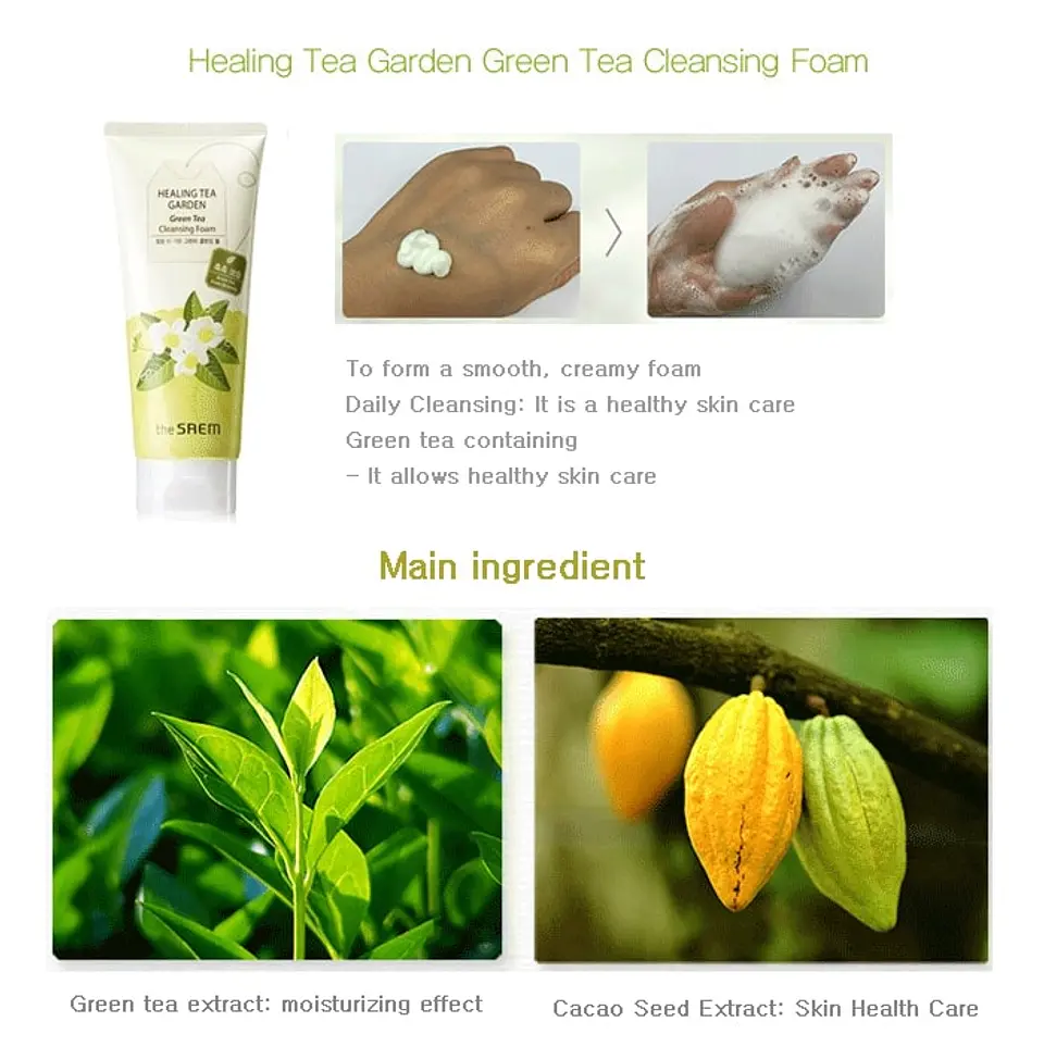 Healing Tea Garden Green Tea Cleansing Foam (The Saem) - 150ml Espuma limpieza pieles problemáticas, sensibles 4