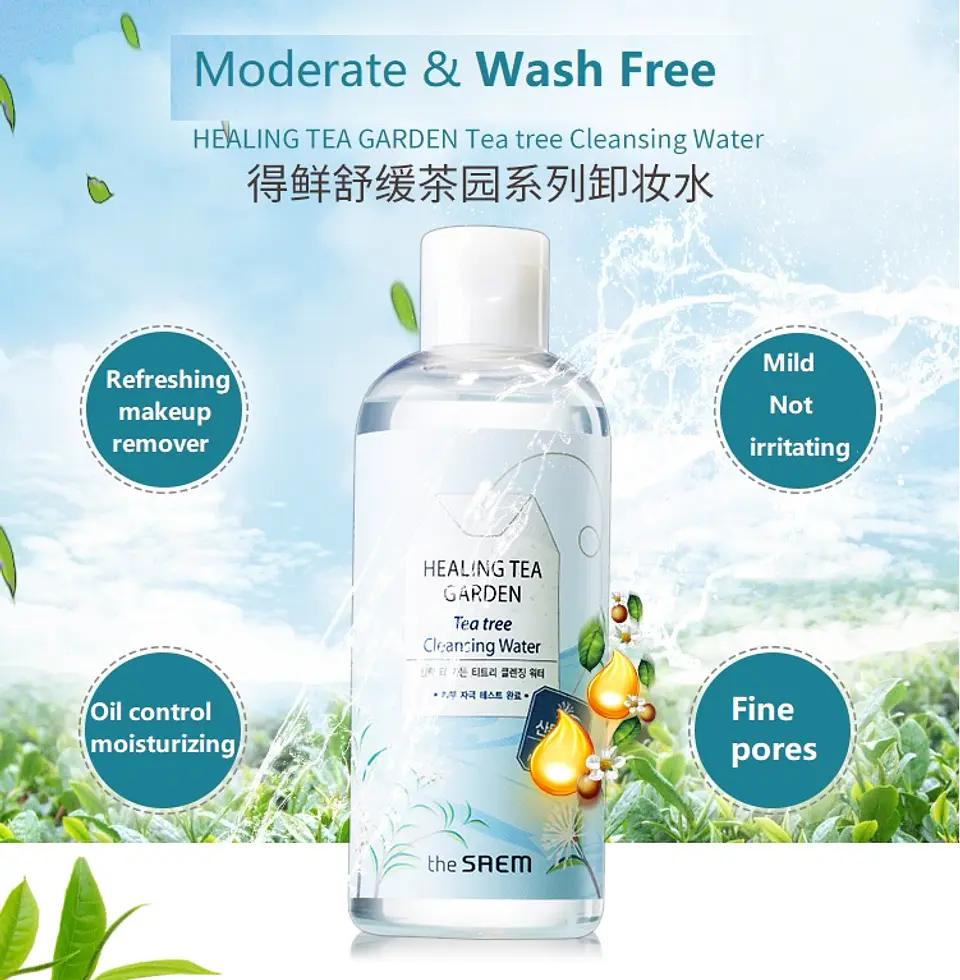 Healing Tea Garden Tea Tree Cleansing Water (The Saem) - 300ml Agua de limpieza pieles mixtas, grasas, acné 3