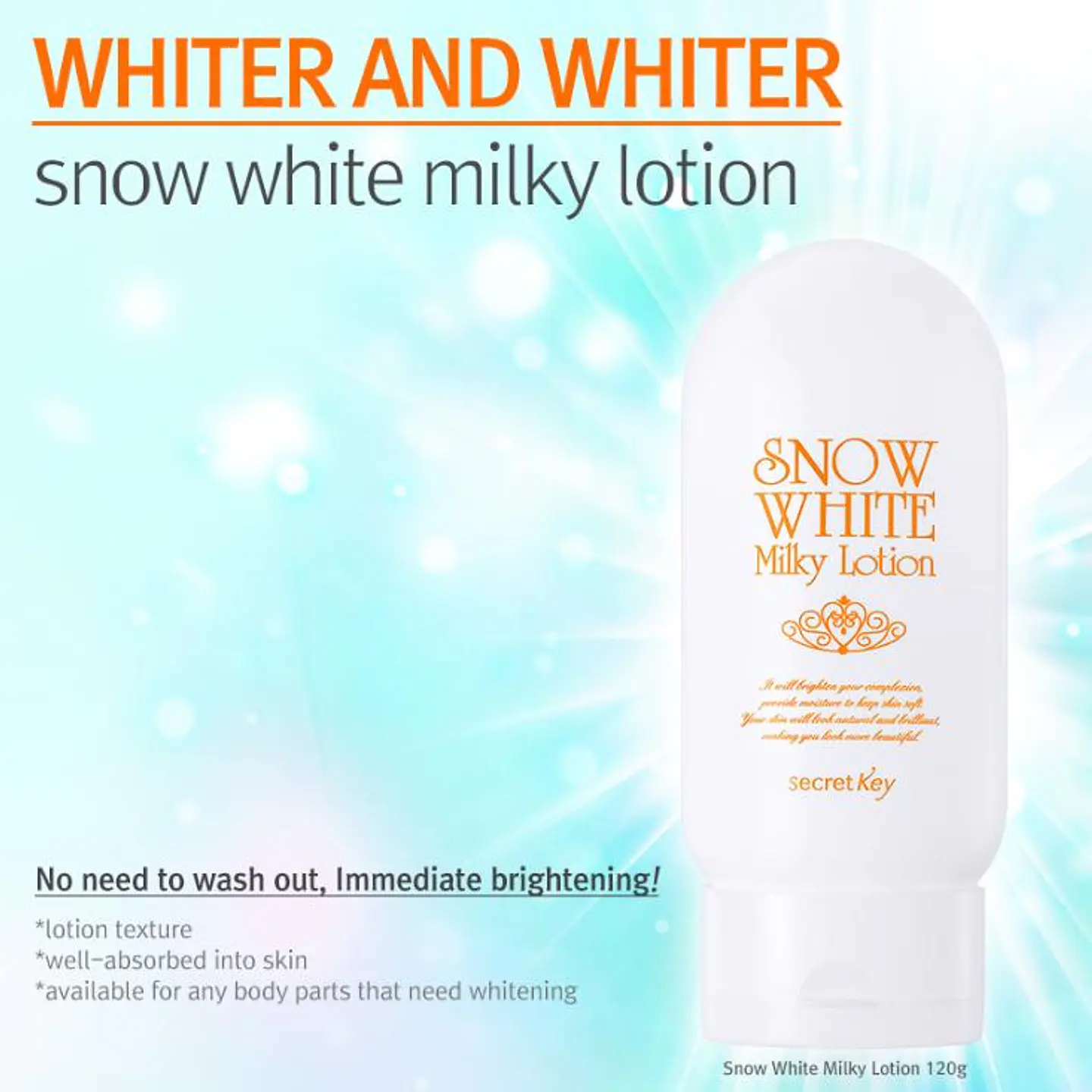 Snow White Milky Lotion (Secret Key) - 120 ml Loción aclarante para cuerpo y rostro pieles sensibles 4