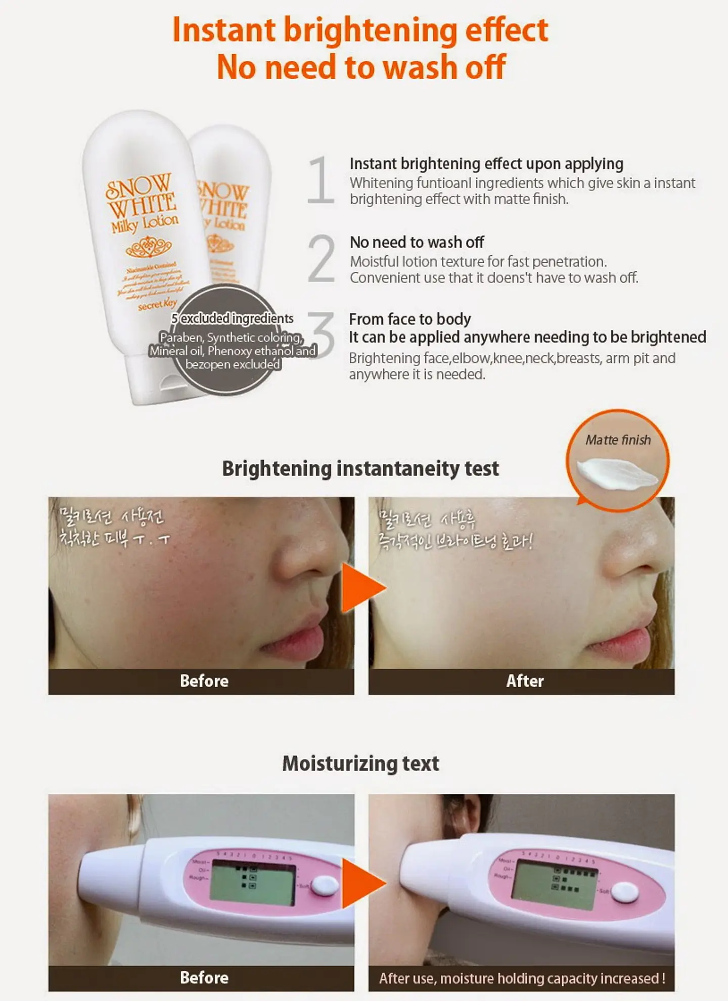 Snow White Milky Lotion (Secret Key) - 120 ml Loción aclarante para cuerpo y rostro pieles sensibles 8