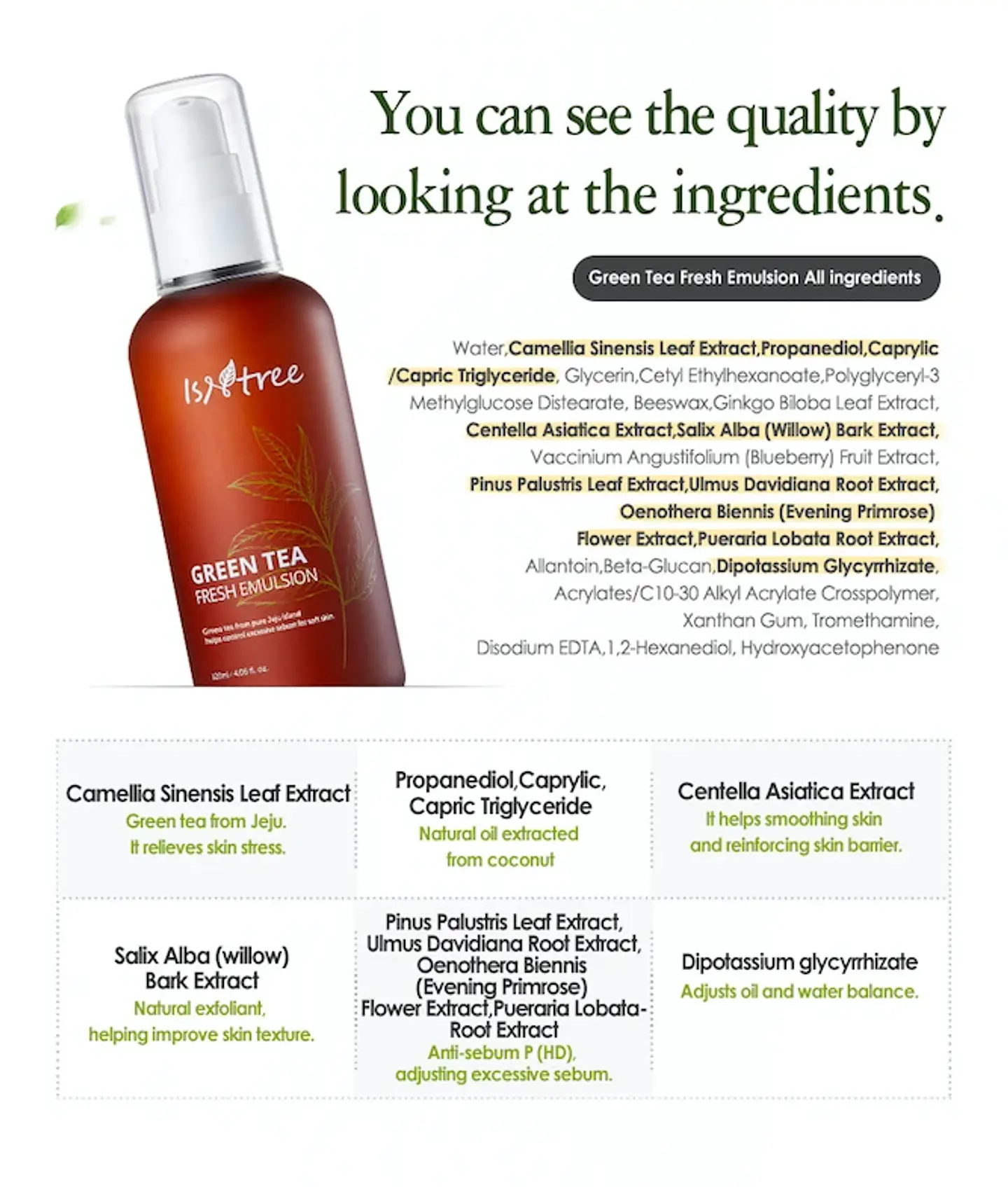 Green Tea Fresh Emulsion (Isntree) -120ml Crema ligera con té verde, pieles mixtas y grasas 9