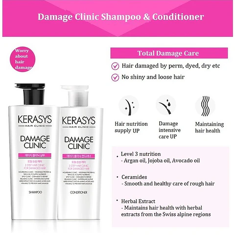 Acondicionador Damage Clinic (Kerasys) - 750 ml Cabellos dañados sin sal ni parabenos