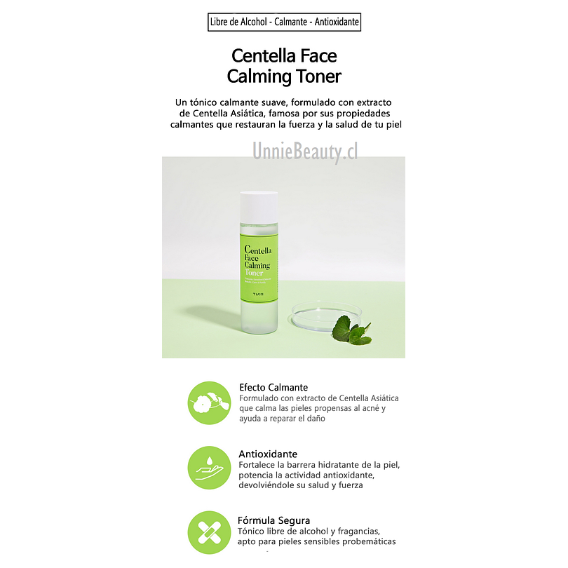 Centella Face Calming Toner (TIAM) - 180 ml Tónico calmante pieles sensibles libre de alcohol 2