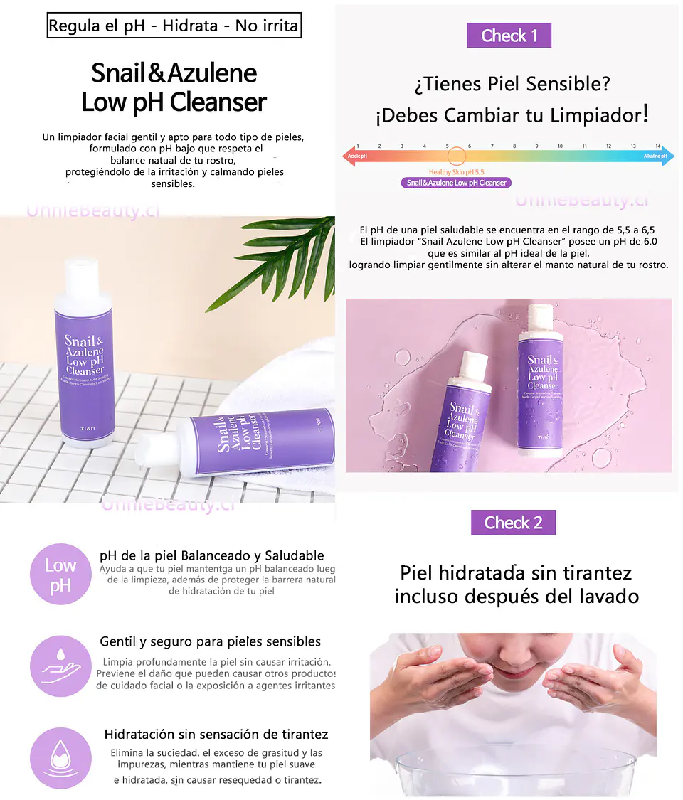 Snail & Azulene Low pH Cleanser (TIAM) -200ml  Limpiador rosácea pieles sensibles con baba de caracol y azuleno 4