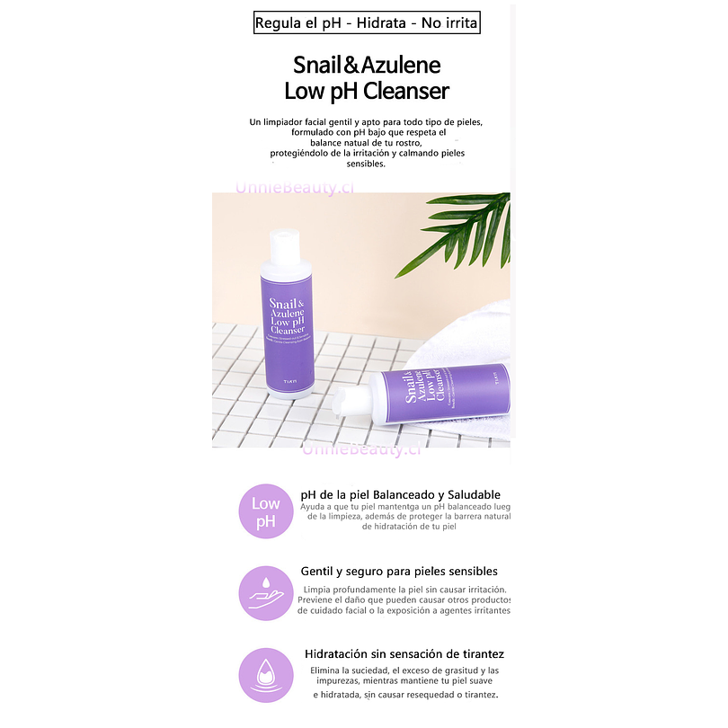 Snail & Azulene Low pH Cleanser (TIAM) -200ml  Limpiador rosácea pieles sensibles 2