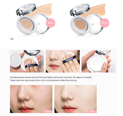 Magic Cushion Cover Lasting SPF50+/PA+++ (Missha) -  15 grs Tonos 21 y 23