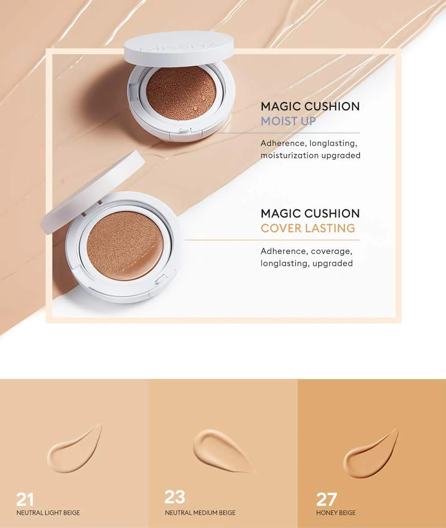 Magic Cushion Cover Lasting SPF50+/PA+++ (Missha) -  15 grs Tonos 21 y 23 10