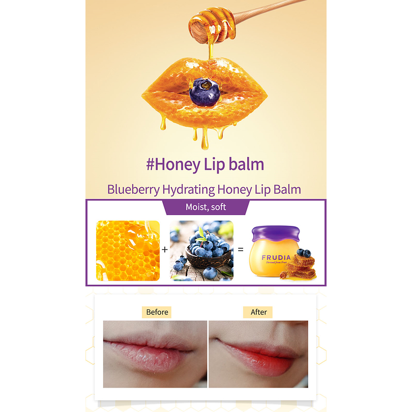 Blueberry Hydrating Honey Lip Balm (Frudia) Bálsamo labial regenerador y nutritivo  1