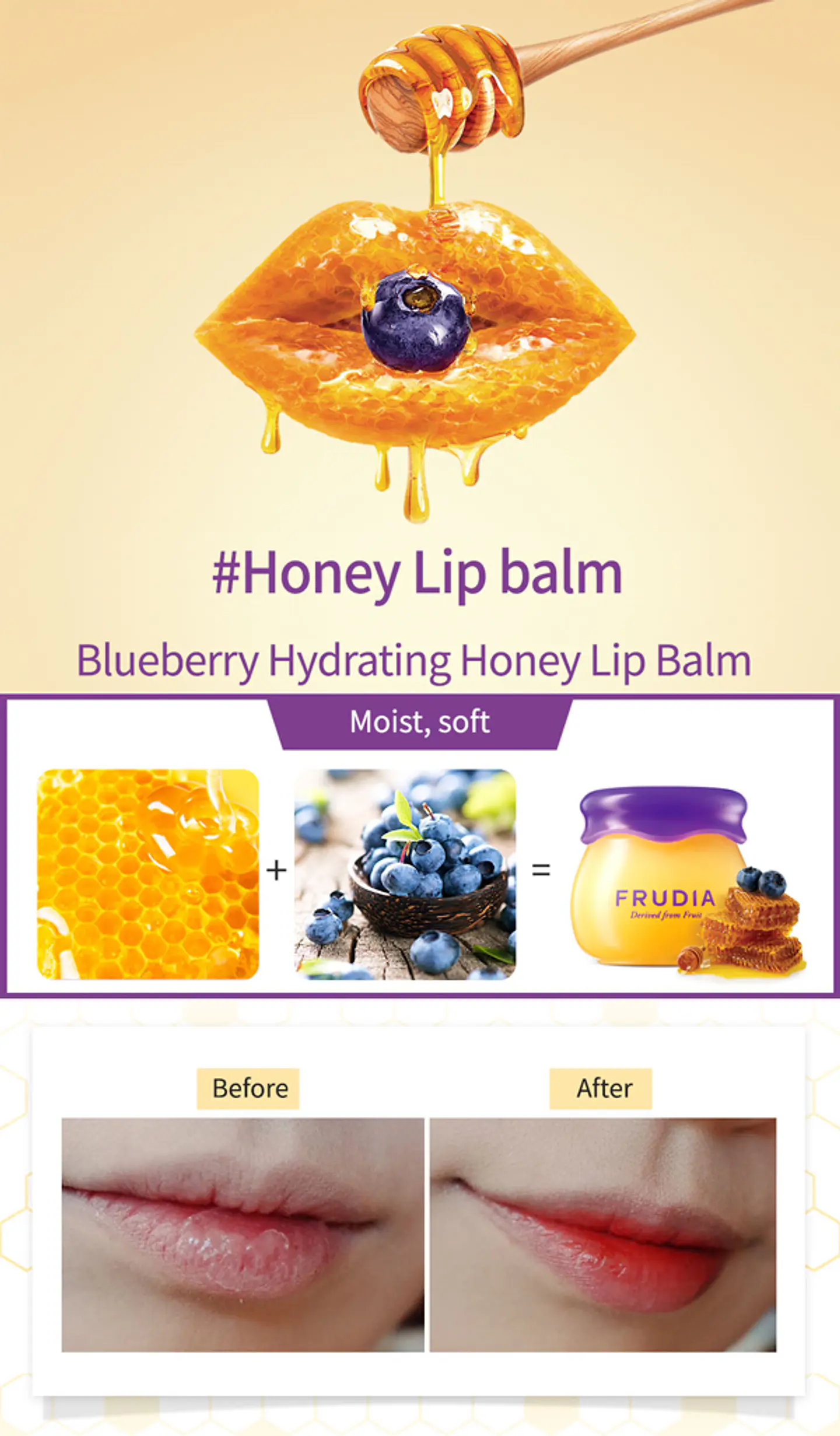 Blueberry Hydrating Honey Lip Balm (Frudia) Bálsamo labial regenerador y nutritivo  1