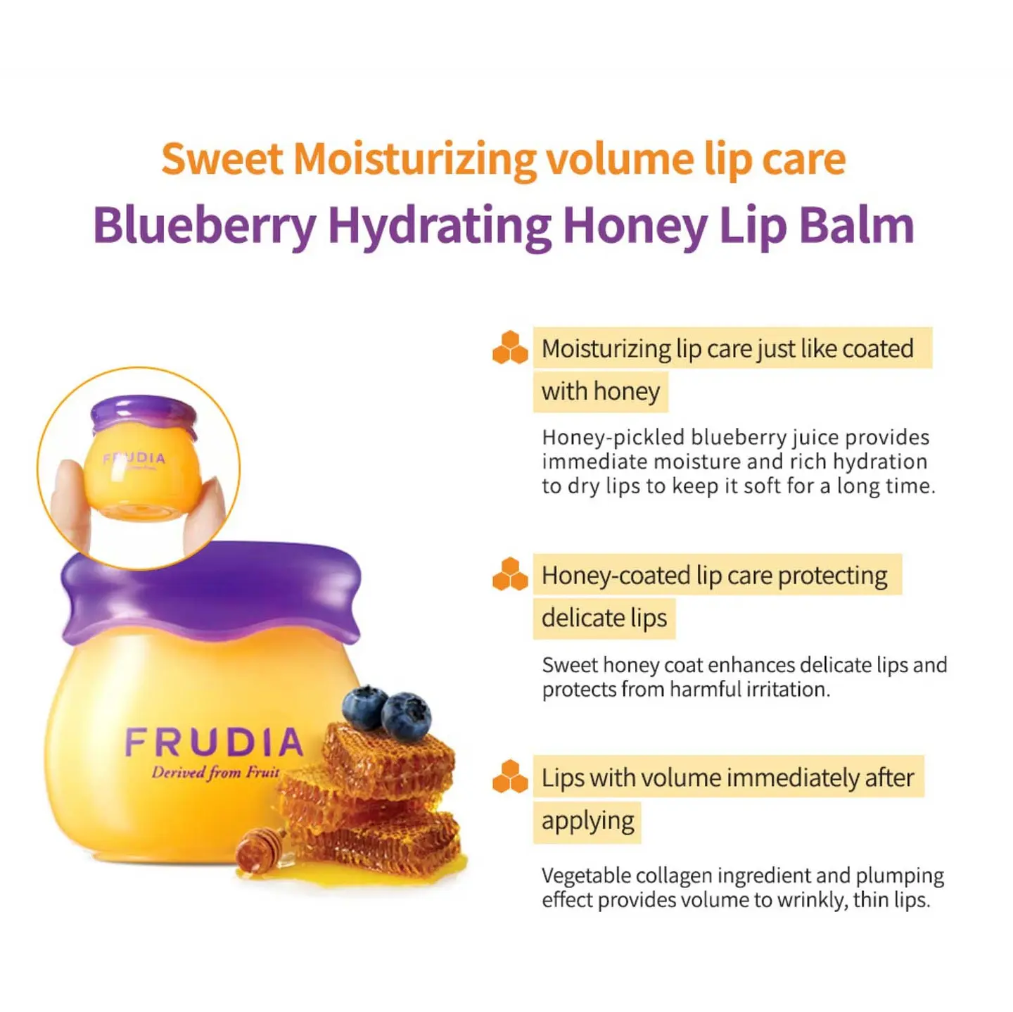 Blueberry Hydrating Honey Lip Balm (Frudia) Bálsamo labial regenerador y nutritivo  5