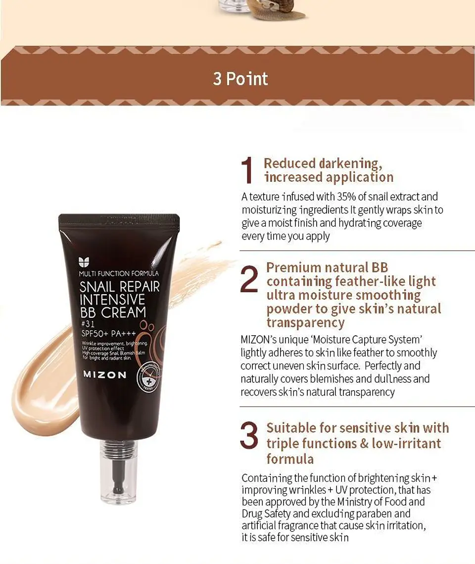 Snail Repair Intensive BB Cream SPF50 + PA +++ (Mizon) - 50 ml  6