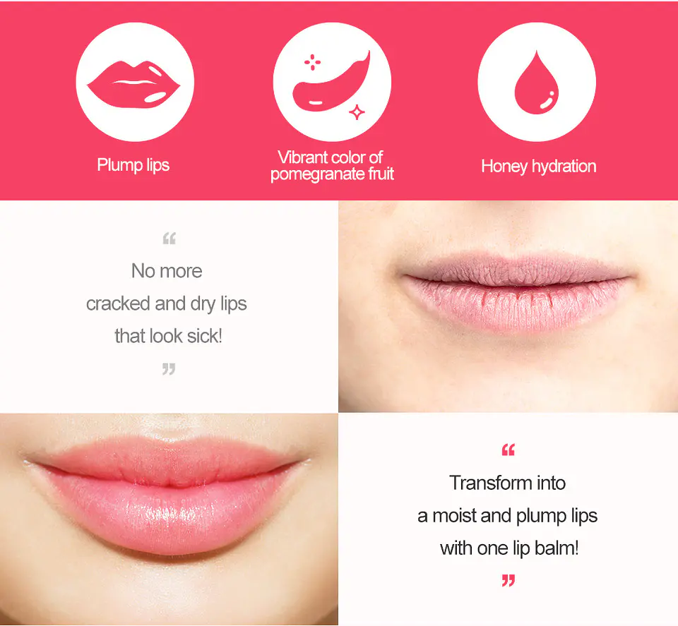 Pomegranate Honey 3 in 1 Lip Balm (Frudia) - 10ml Bálsamo labial hidratante y voluminizador con color 4