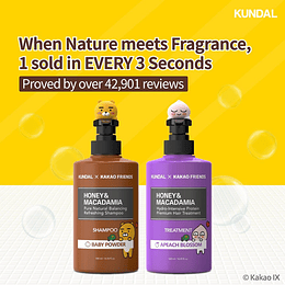  Pack Honey & Macadamia Shampoo + Acondicionador (Kundal) Kakao Friends - 500ml + 500ml  97,4% de extractos naturales