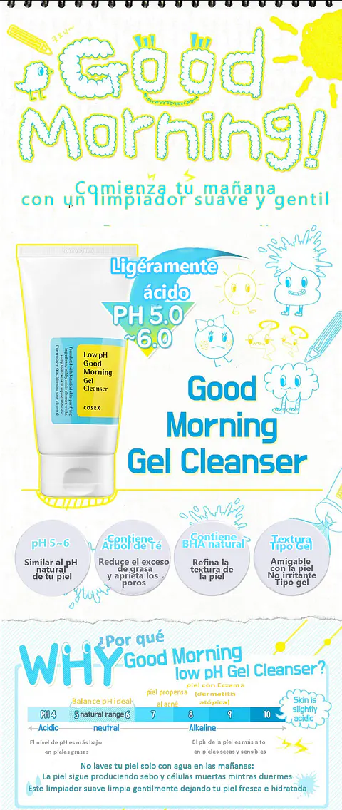 Low pH Good Morning Gel Cleanser (COSRX) - 150 ml  Espuma limpiadora Pieles sensibles