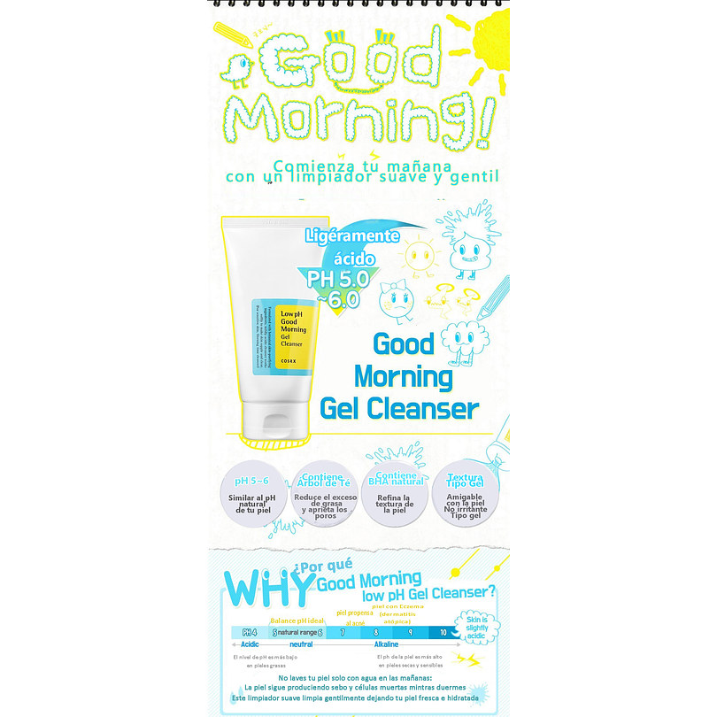 Low pH Good Morning Gel Cleanser (COSRX) - 150 ml  Espuma limpiadora Pieles sensibles 2
