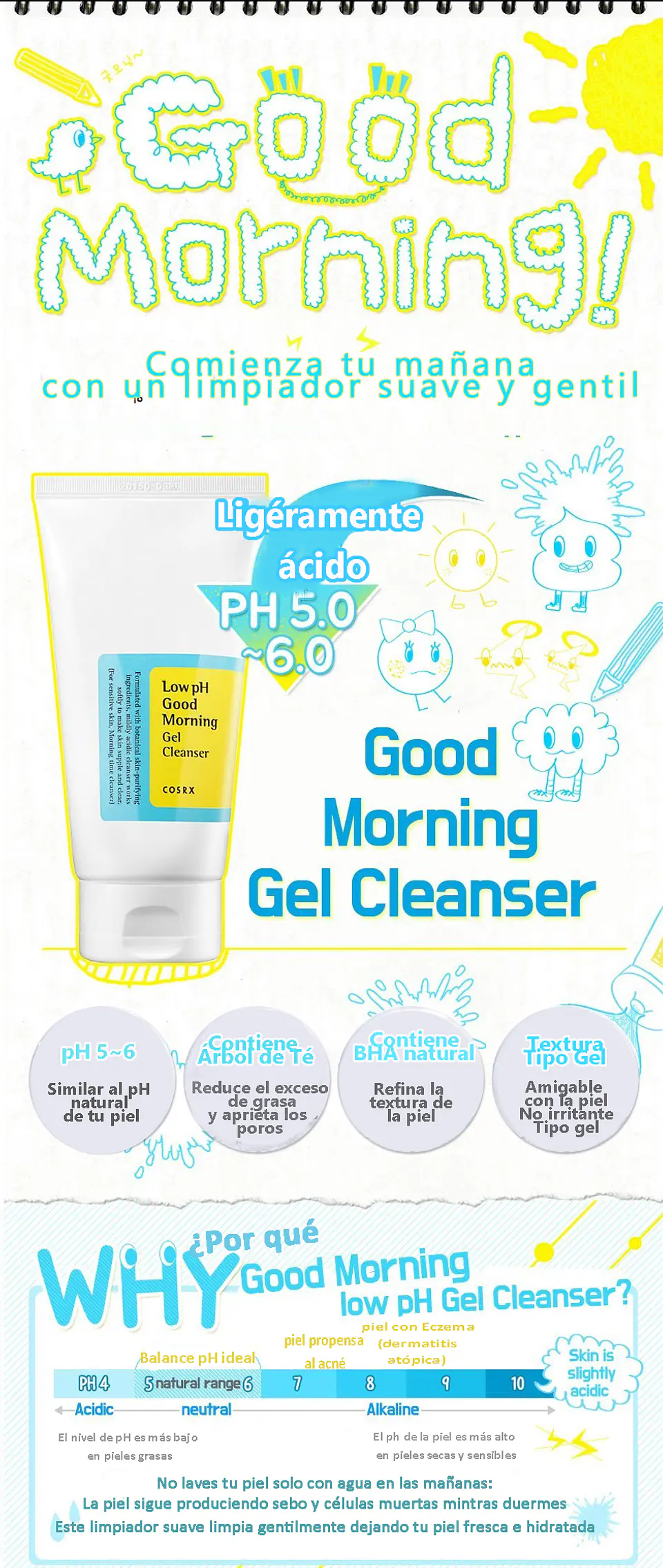 Low pH Good Morning Gel Cleanser (COSRX) - 150 ml  Espuma limpiadora Pieles sensibles 2