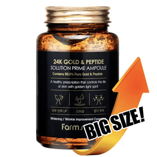 24k Gold & Peptide Solution Prime Ampoule (Farm Stay) - 250ml Serum con oro y péptidos tamaño grande